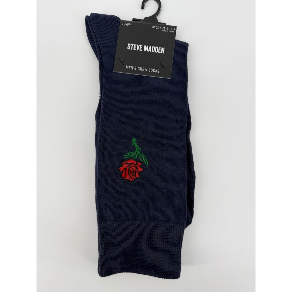 Steve Madden Men's Crew Socks Navy‎ Red Rose Size 10-13 Pack Of 6 NWT